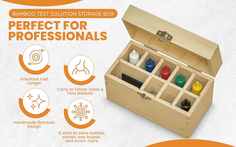 Gemtone Handmade Bamboo Storage Box for Storing Gold Silver Platinum Jewelry Testing Kit Acids Chemicals 9 slots - Image 3